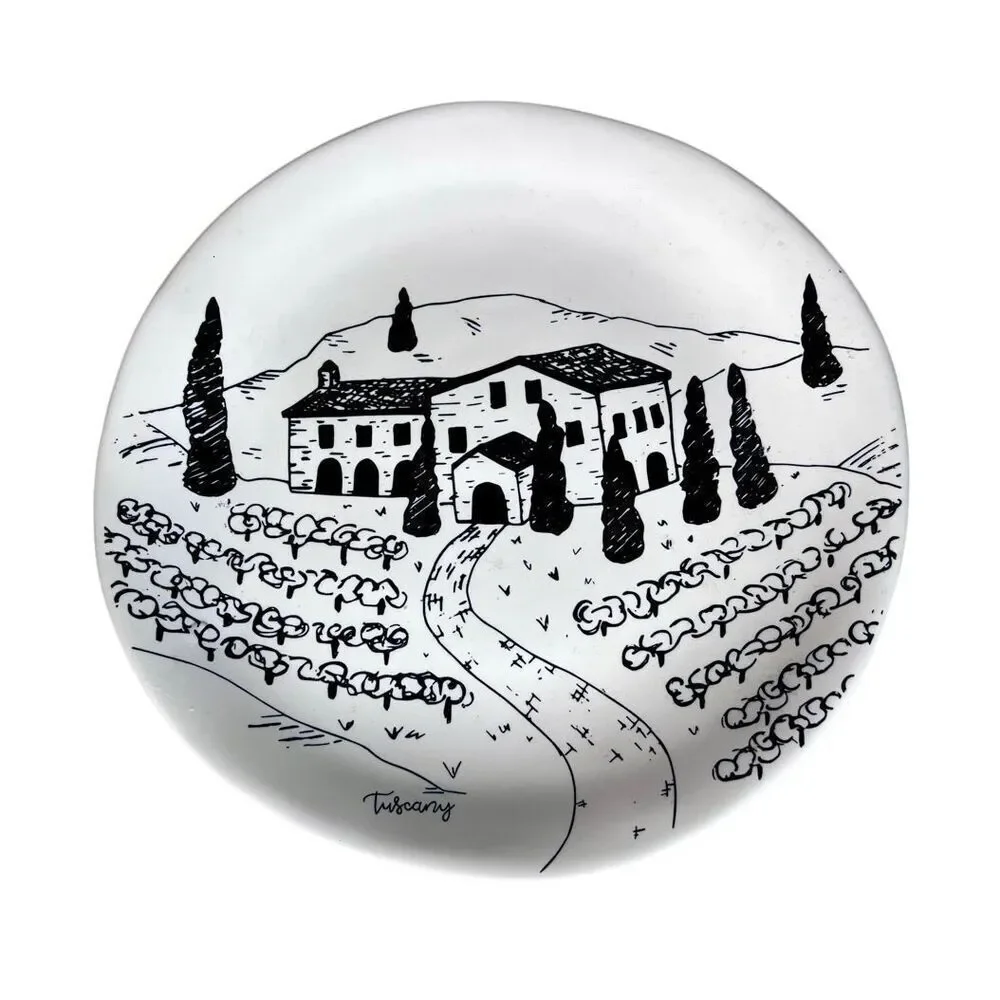Pier 1 Tuscany Scene Plate Salad/ Dessert Italy Vineyard Black & White Retired